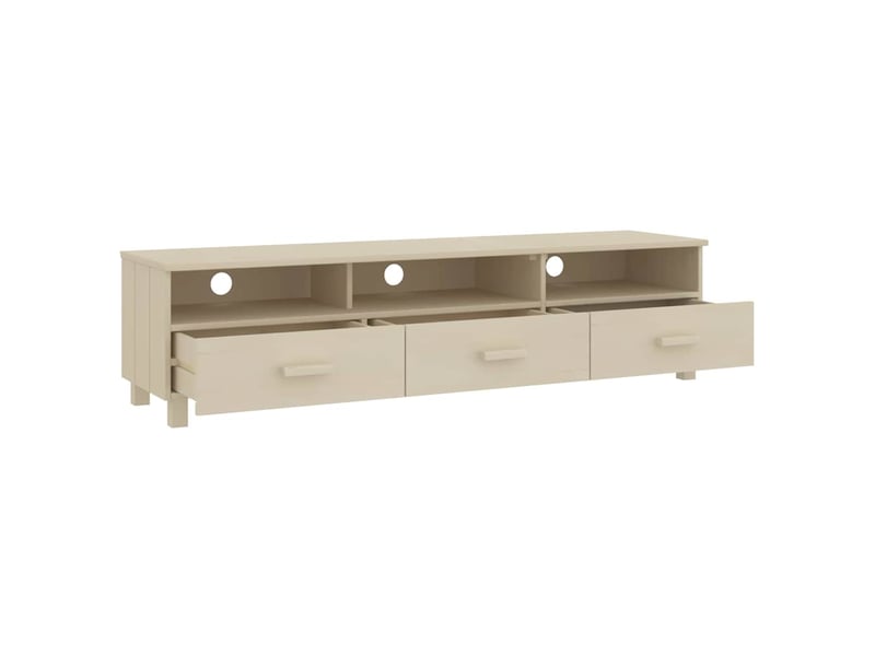  Meuble tv - banc tv - meuble de rangement hamar marron miel 158x40x40 cm bois massif de pin  - Conforama E