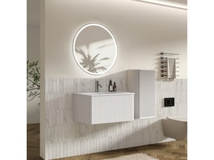 Ensemble meuble de salle de bain suspendu 80 cm miroir led et colonne blanc