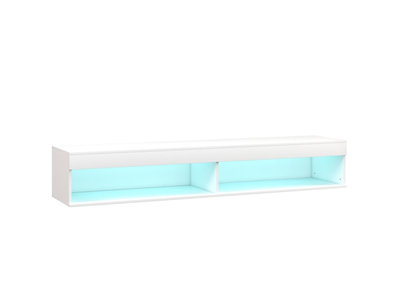  Meuble tv suspendu mural avec éclairage led pour téléviseurs jusqu'à 75 pouces, étagères, 180l x 40l x 30h cm, blanc  - Conforama B