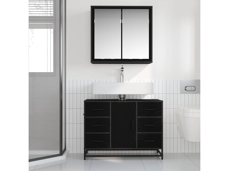 Ensemble de mobilier de salle de bain 2 pc chêne noir cf64102  - Conforama D