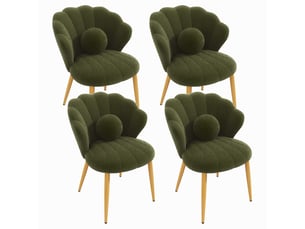 Lot de 4 fauteuils - 60x62.5x83 cm - tissu bouclé - assise rembourrée - dossier coquillage - pieds en métal - usage quotidien - vert