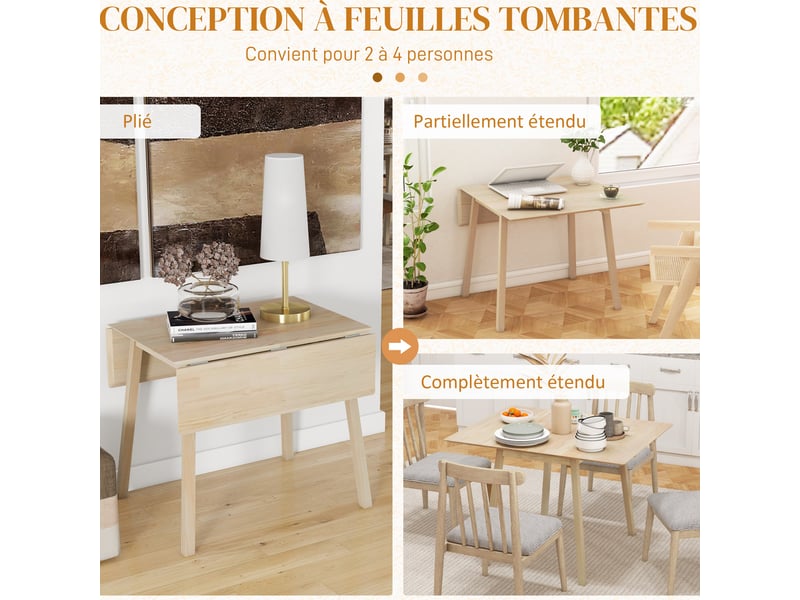  Table de cuisine pliable table à manger pliante avec plateau rabattable en bois pour 2 à 4 bois personnes naturel  - Conforama A