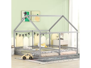 Lit cabane 90x200 cm <strong>MERAX</strong>  <strong>lit enfant gris</strong> coloris gris