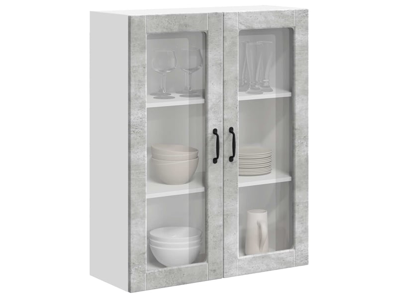  Meuble mural de cuisine, cabinet en verre mural gris béton 80x31x100cm shl3017  - Conforama C