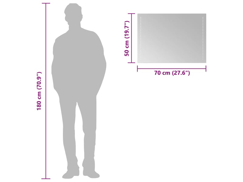  Miroir de salle de bain, miroir de toilette led transparent 70 x 50 cm verre trempé cf62607  - Conforama E