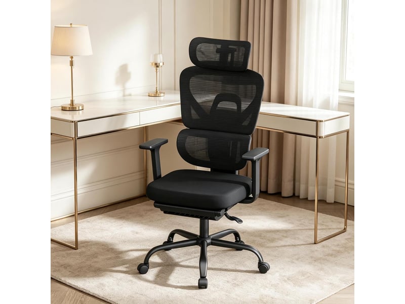  Fauteuil de bureau pivotant avec repose-pieds et accoudoirs 3d noir T5828P552458 - Conforama E