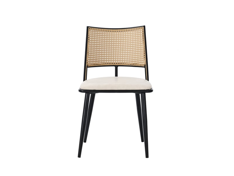  Lot de 4 chaises 50x48x80 cm, dossier en rotin ajouré, structure métallique, noir beige, pu, assise ergonomique, pour salle à manger  - Conforama A