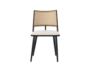 Lot de 4 chaises 50x48x80 cm, dossier en rotin ajouré, structure métallique, noir beige, pu, assise ergonomique, pour salle à manger