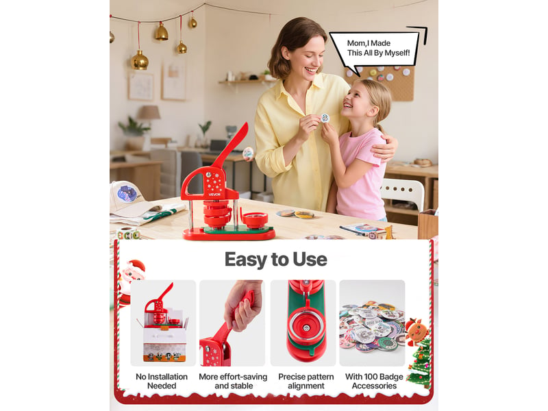Vevor machine à badges presse à badges épingles personnalisés 58 mm 100pcs rouge - Conforama E
