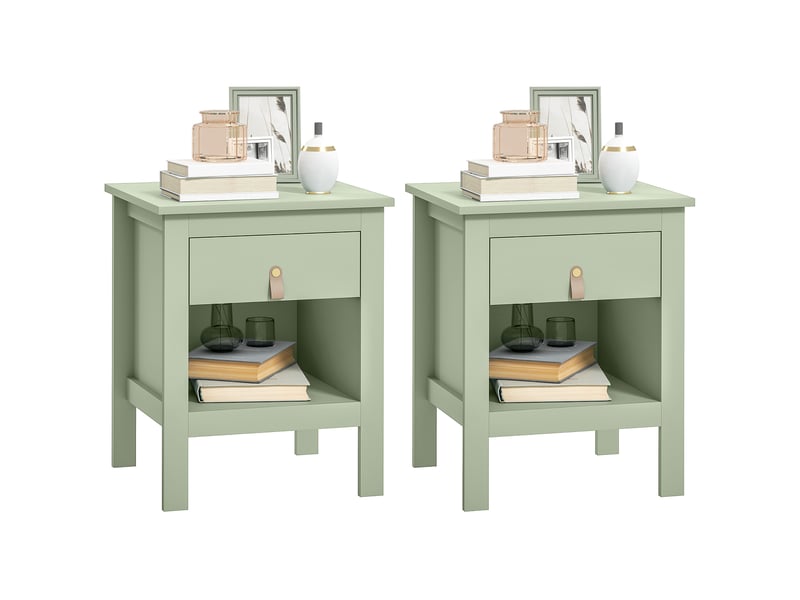 Lot de 2 tables de chevet avec tiroir et compartiment ouvert, 45 x 40 x 55 cm, vert - Conforama A
