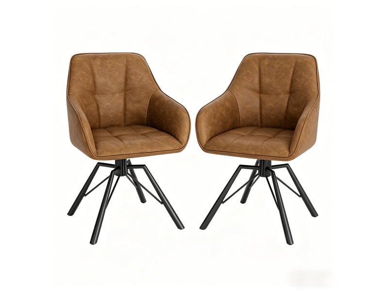  Fauteuil de salle à manger avec siège large et dossier souple, chaise pivotante 360° en bois et cuir faux  - Conforama A