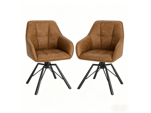 Fauteuil de salle à manger avec siège large et dossier souple, chaise pivotante 360° en bois et cuir faux