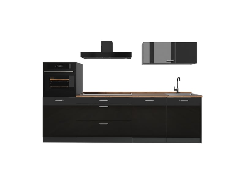  Vicco cuisine, noir haute brillanceanthracite, 280cm plan de travail chêne doré  - Conforama A