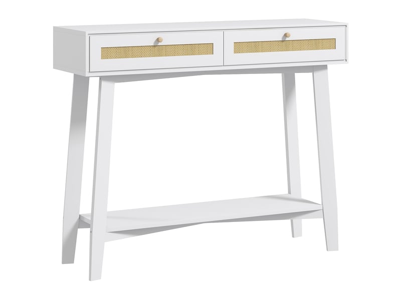  Console d'entrée avec 2 tiroirs, design rotin et étagère ouverte, 100 x 30 x 81 cm, blanche  - Conforama A