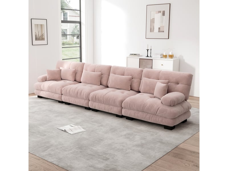  Canapé d'angle, canapé convertible, 4 places, assise profonde, en chenille, rose  - Conforama R