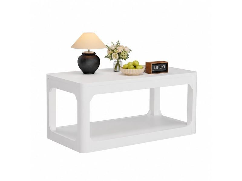  Table basse de salon avec double plateau de rangement - lpospi - bords arrondis, panneaux mdf - blanc  - Conforama A