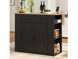 Desserte de cuisine avec 2 portes, 1 tiroir, étagères latérales et plan rabattable avec prises, 120 × 75 × 97 cm
