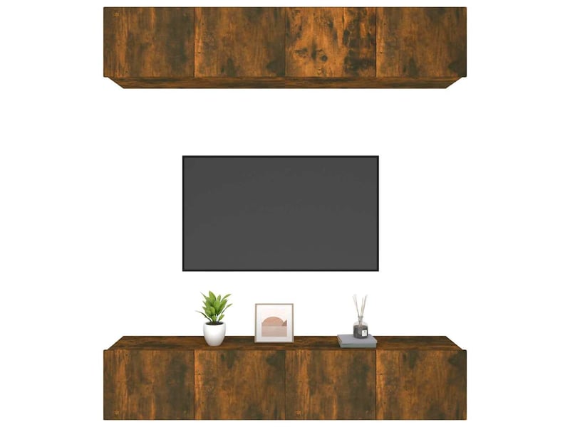  Lot de 4 meuble tv bas salon chêne fumé 80x30x30 cm bois d'ingénierie  - Conforama D