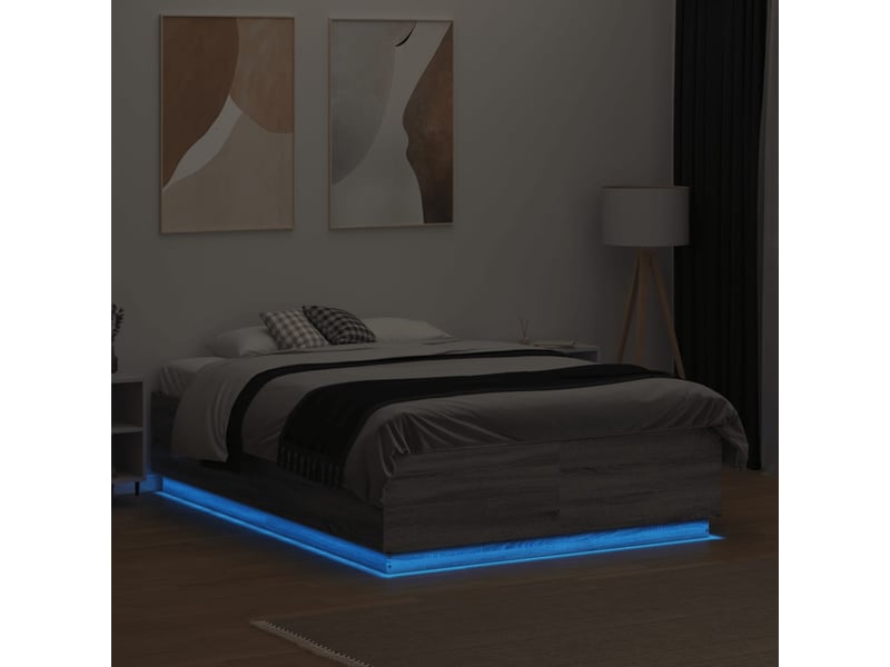  Lit double- lit adulte -  cadre de lit avec led sans matelas sonoma gris 120x190 cm  - Conforama C