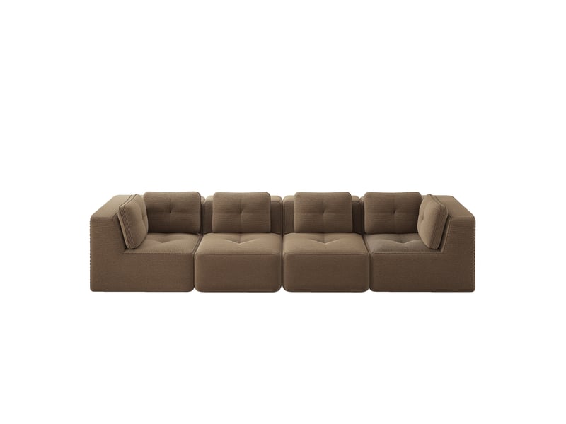  Canapé modulable 4 places en velours côtelé marron 386 x 104 x 69 cm  - Conforama A
