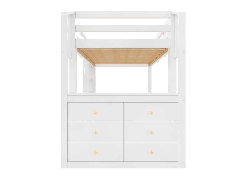  Lit mezzanine enfant 90 × 200 cm, tiroirs, étagères et led, blanc  - Conforama E