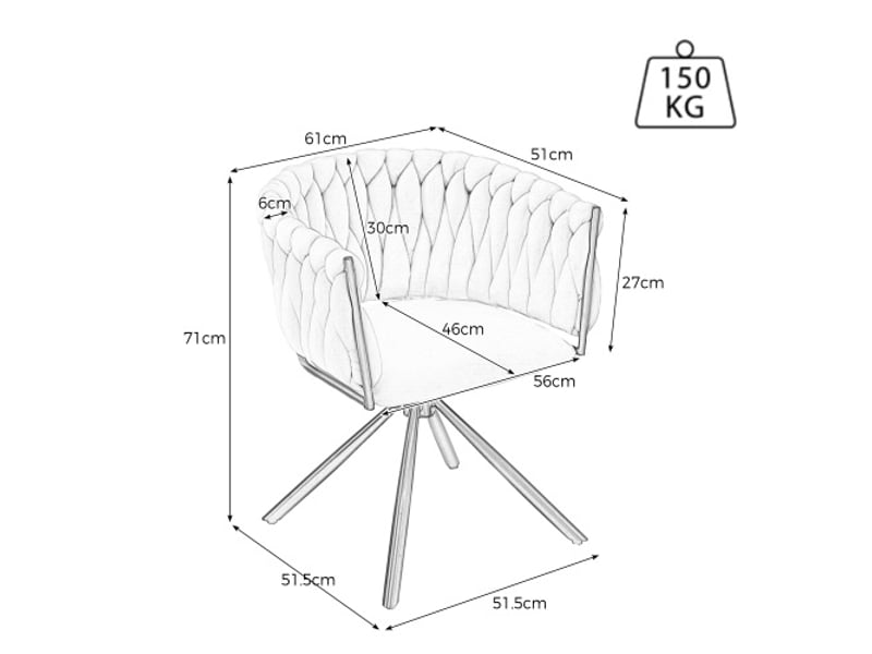  Lot de 4 chaises de salle à manger, chaise pivotante avec 4 pieds de support en métal, beige, en velours  - Conforama D