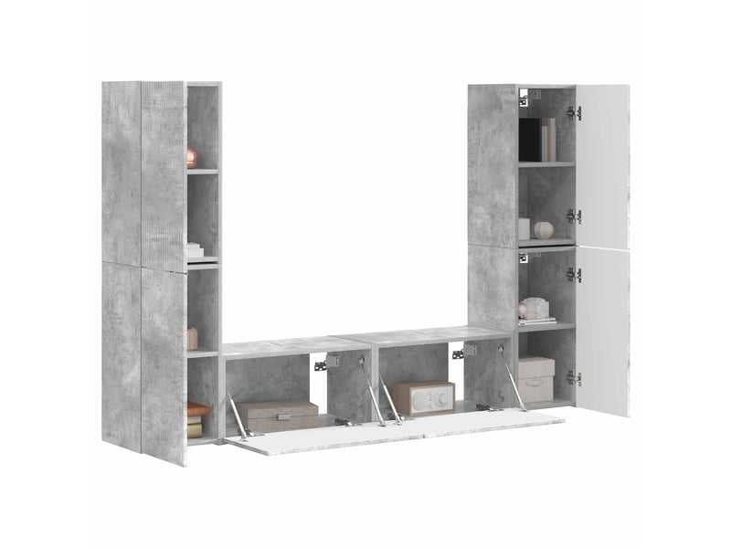  Ensemble meuble tv - banc tv - meuble de rangement 6 pcs gris béton bois d'ingénierie  - Conforama C