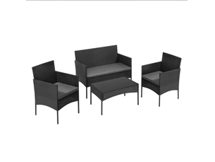 Ensemble de jardin 4 pièces 100x56x78 cm avec table en verre noir