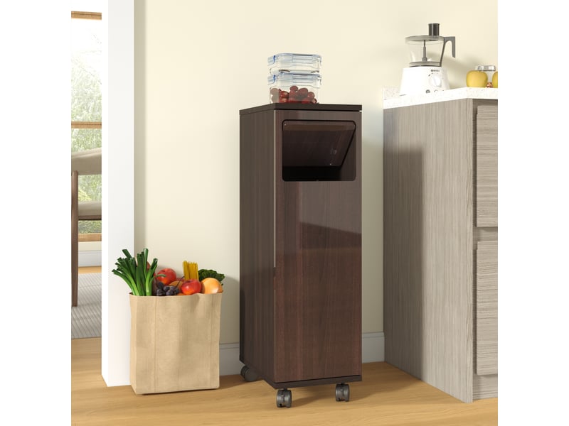 Buffet de cuisine - 24,2x35,1x80,2 cm - meuble poubelle roulant avec 1 porte et support sac poubelle - marron - Conforama C