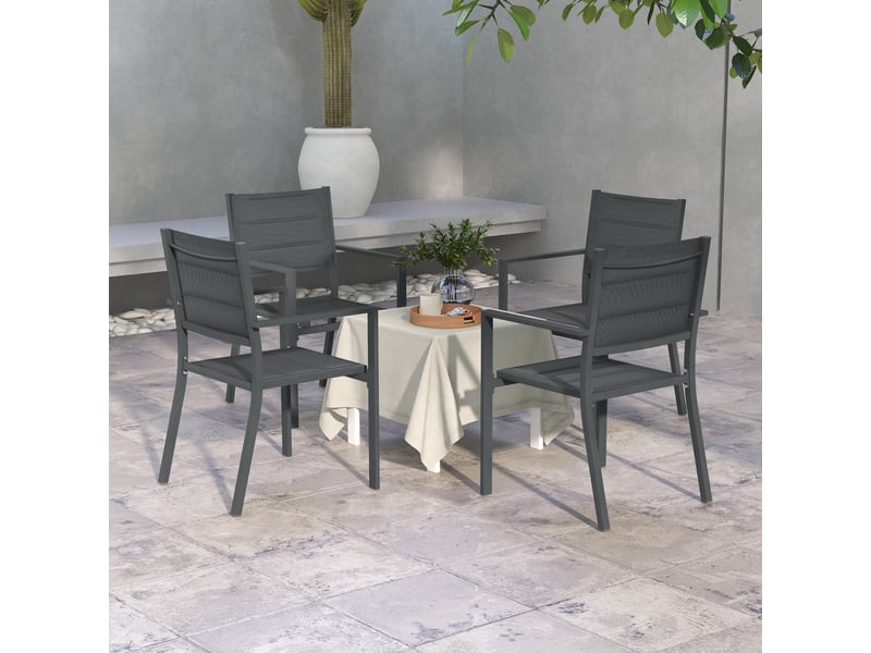 Lot de 4 fauteuils de jardin, chaises empilables, aluminium, 56.5x57.5x87cm, gris - Conforama C