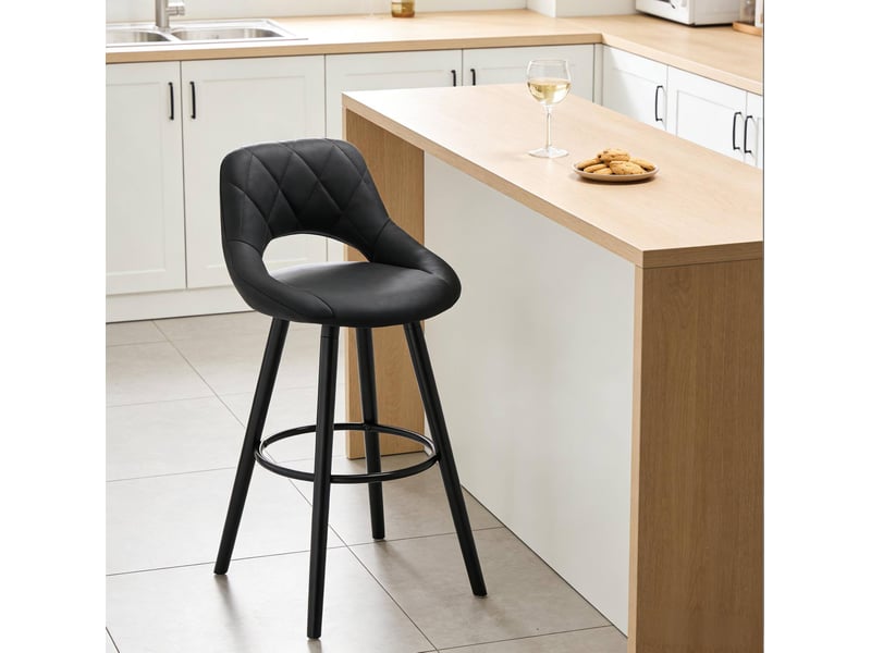  Tabouret de bar avec dossier ergonomique et patins antidérapants, en tissu et bois anthracite  - Conforama B