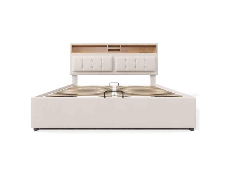  Lit polsteré en lin beige 140 x 200 cm  - Conforama A