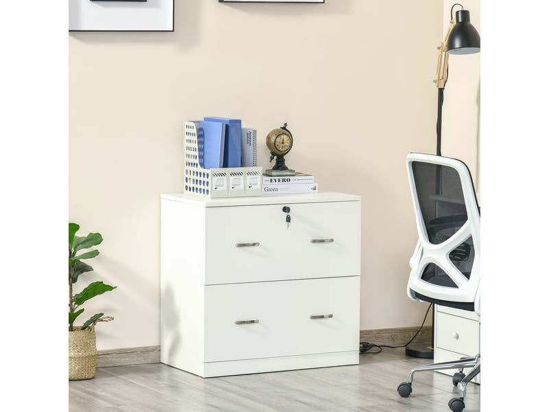  Classeur de bureau à 2 tiroirs pour dossiers suspendus, avec serrure et 2 clés, 77 x 42 x 72 cm, blanc  - Conforama C