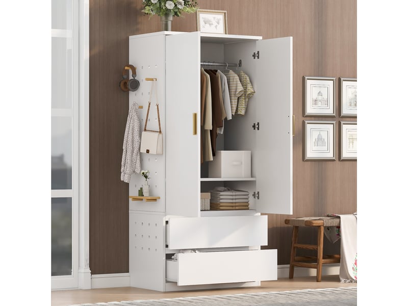 Armoire 70 x 50 x 170 cm - avec 2 tiroirs - avec 2 portes - blanc  - Conforama D