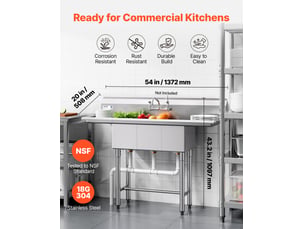 Vevor évier de cuisine en acier inoxydable à 3 cuves avec égouttoirs restaurant