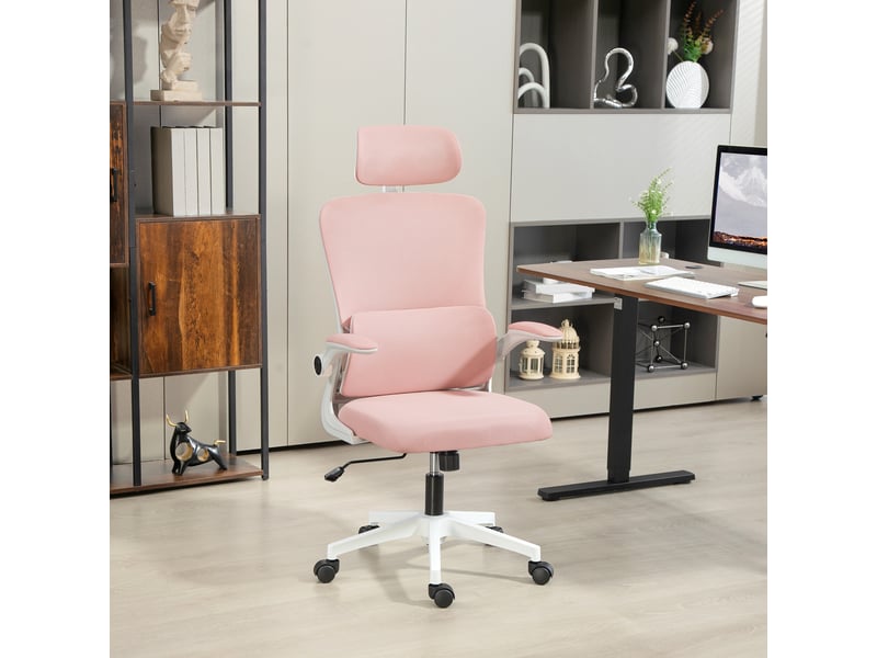  Fauteuil de bureau réglable et inclinable avec appui-tête amovible, tissu mesh, 60 x 59 x 114-122 cm, rose  - Conforama D