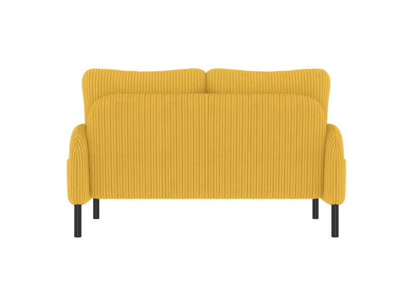  Ensemble canapé fauteuil pouf 2 places velours côtelé moutarde poche latérale structure acier modulaire  - Conforama E