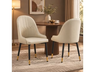 Lot de 2 chaises de salle à manger en similicuir gris chaud, pieds noirs