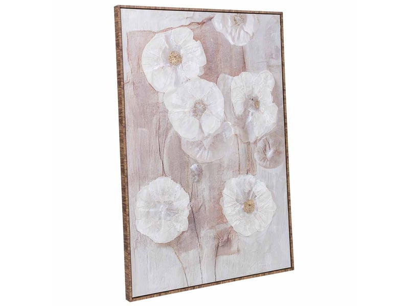  Tableau peint à la main avec cadre en bois blanc 83x4x123h cm  - Conforama A