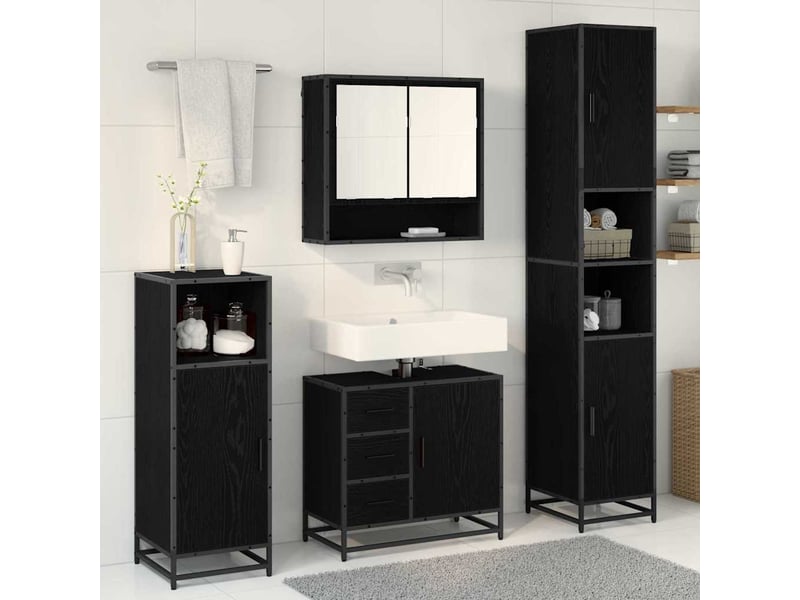 Ensemble de mobilier de salle de bain 3 pc chêne noir cf64363 - Conforama D