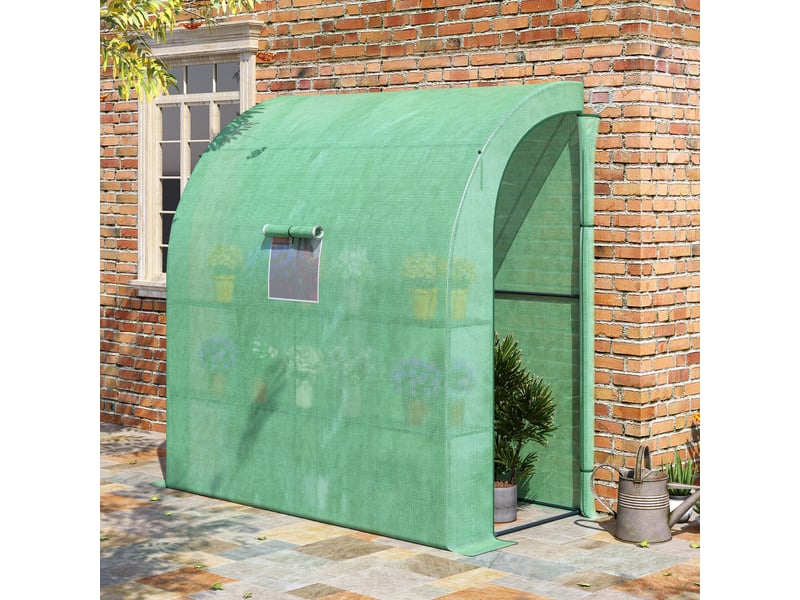 Serre adossée en film - dimensions - 2 portes roulantes avec fermeture éclair - protection uv 200x100x215cm - Conforama B