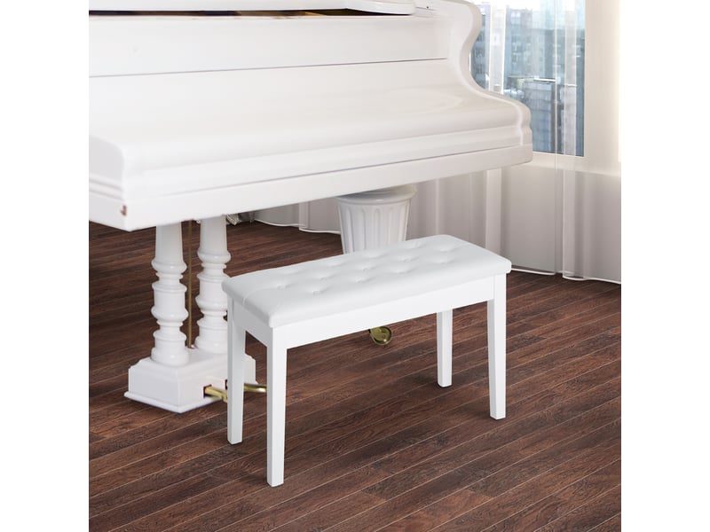  Tabouret de piano avec espace de rangement sous l'assise en cuir synthétique blanc mesurant 76 x 36 x 50 cm  - Conforama E