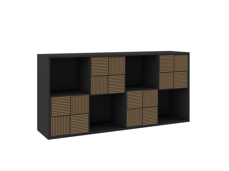 Bibliothèque - 125 x 30 x 60 cm - blanc ivoire - meuble de rangement avec portes à effet lattes et niches - meuble tv ou étagère polyvalent - Conforama D