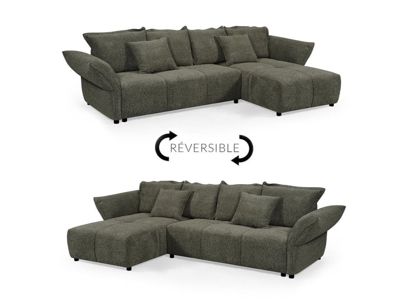  Canapé d'angle convertible réversible en velours tissé vert olive beline SF771-ANG-VEROL - Conforama D