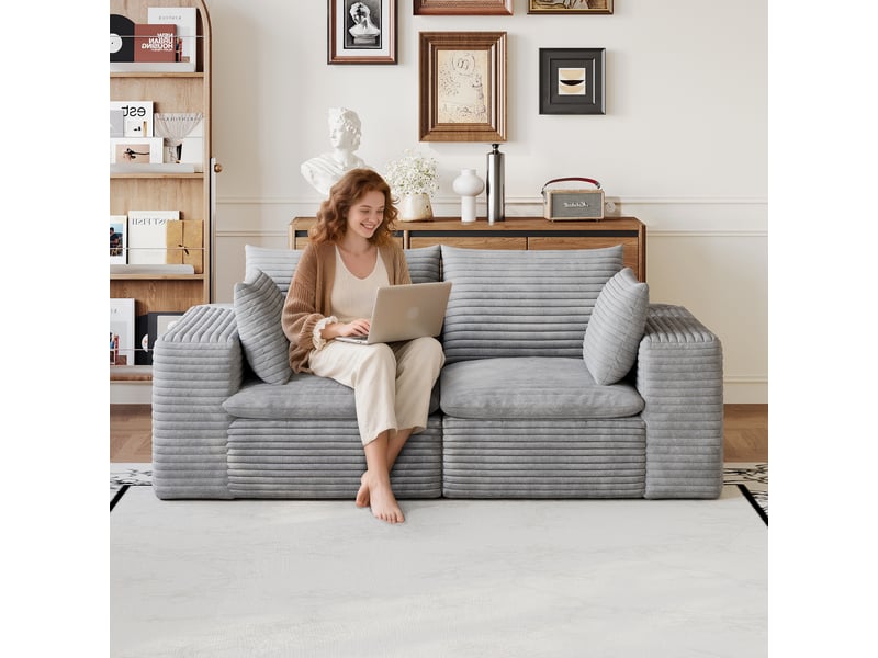  Canapé nuage velours côtelé gris foncé 180 cm, 2 places déhoussable sans montage pour salon  - Conforama D