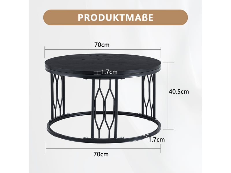  Table basse ronde avec plateau imitation bois - lpospi - piètement géométrique en mdf et métal noir 70 × 40,5 cm  - Conforama D