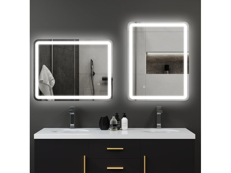  Miroir de salle de bain led 70x90 cm – argent – tactile, antibuée, 3 teintes réglables et mémoire  - Conforama B