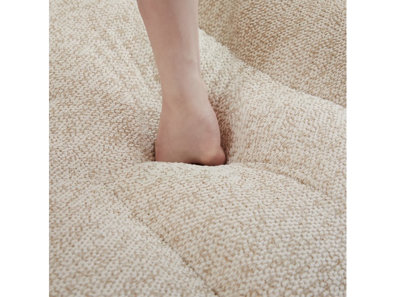Canapé modulable 4 places en tissu bouclette beige blanc, assise profonde et modules flexibles pour le salon - Conforama D