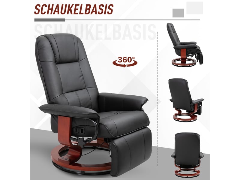  Fauteuil relax inclinable,78x87x100 cm,avec repose-pieds,similicuir,noir  - Conforama E