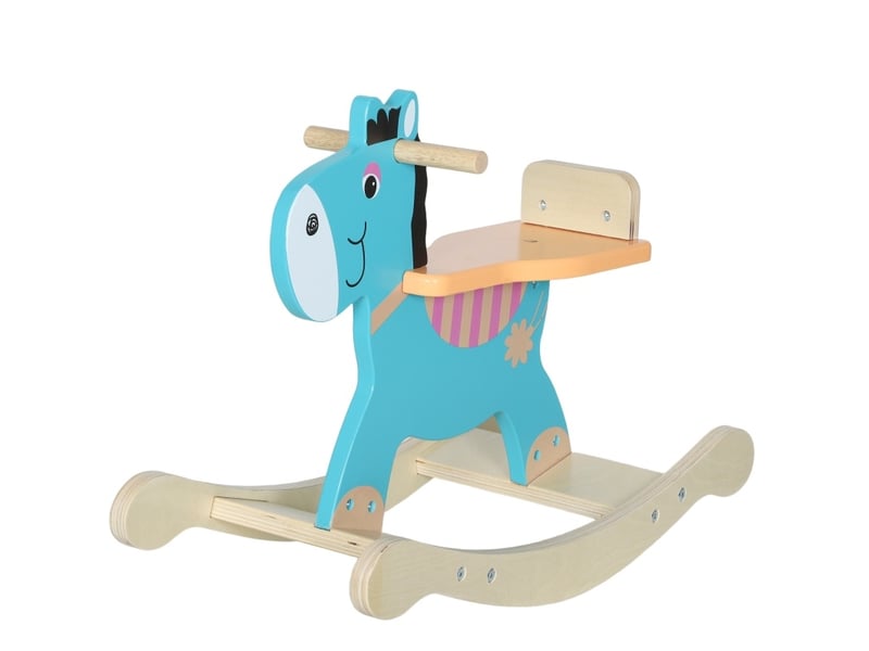  Jouet à bascule âne enfant en bois 59 x 27 x 43 cm – vert – base large anti-basculement et poignées  - Conforama A